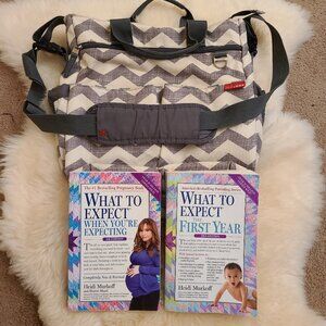 Skip Hop Diaper Bag w/Shoulder Strap & TWO What to Expect Books